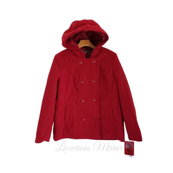 Excelled Collection Womens Double Breasted Peacoat Red Button Up Fleece Jacket M - Picture 5 of 11